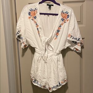 Forever 21 White Top with Floral Accents